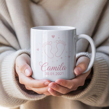 Personalized Baby Footprint Mug – Custom Name & Date, Baby Shower Gift, Cute Gift for New Parents, Newborn Baby Mug |Mug 31