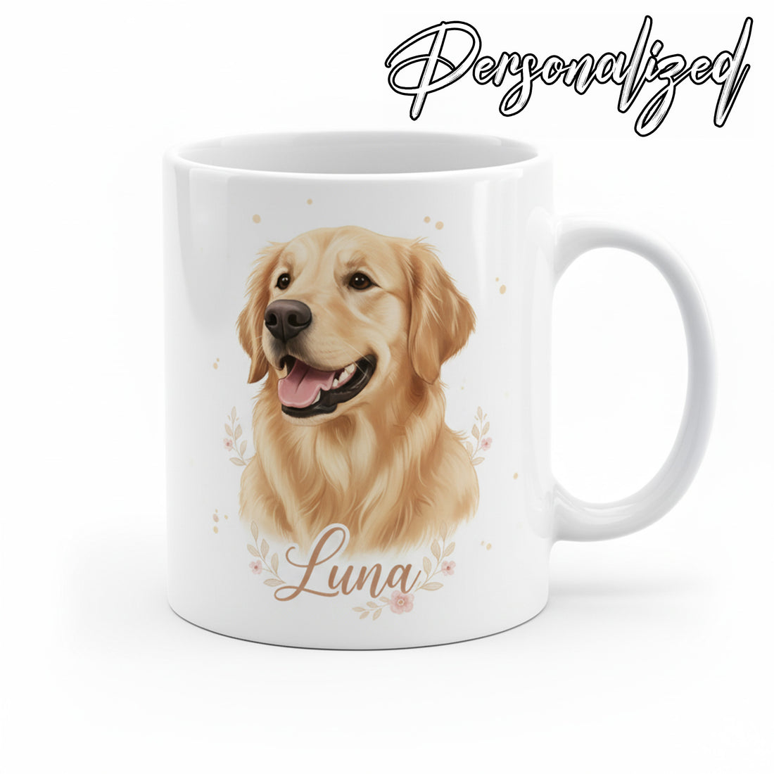 Personalized Golden Retriever Mug – Custom Dog Portrait Coffee Cup with Name – Unique Dog Mom Gift for Pet Lovers |Mug36