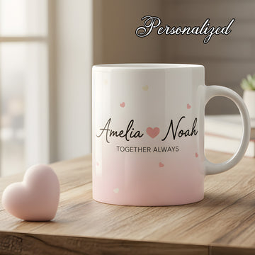 Custom Couple Mug Set – Personalized Pink Heart Mugs for Couples, Romantic Coffee Mug Set for Valentine's Day| Mug 28