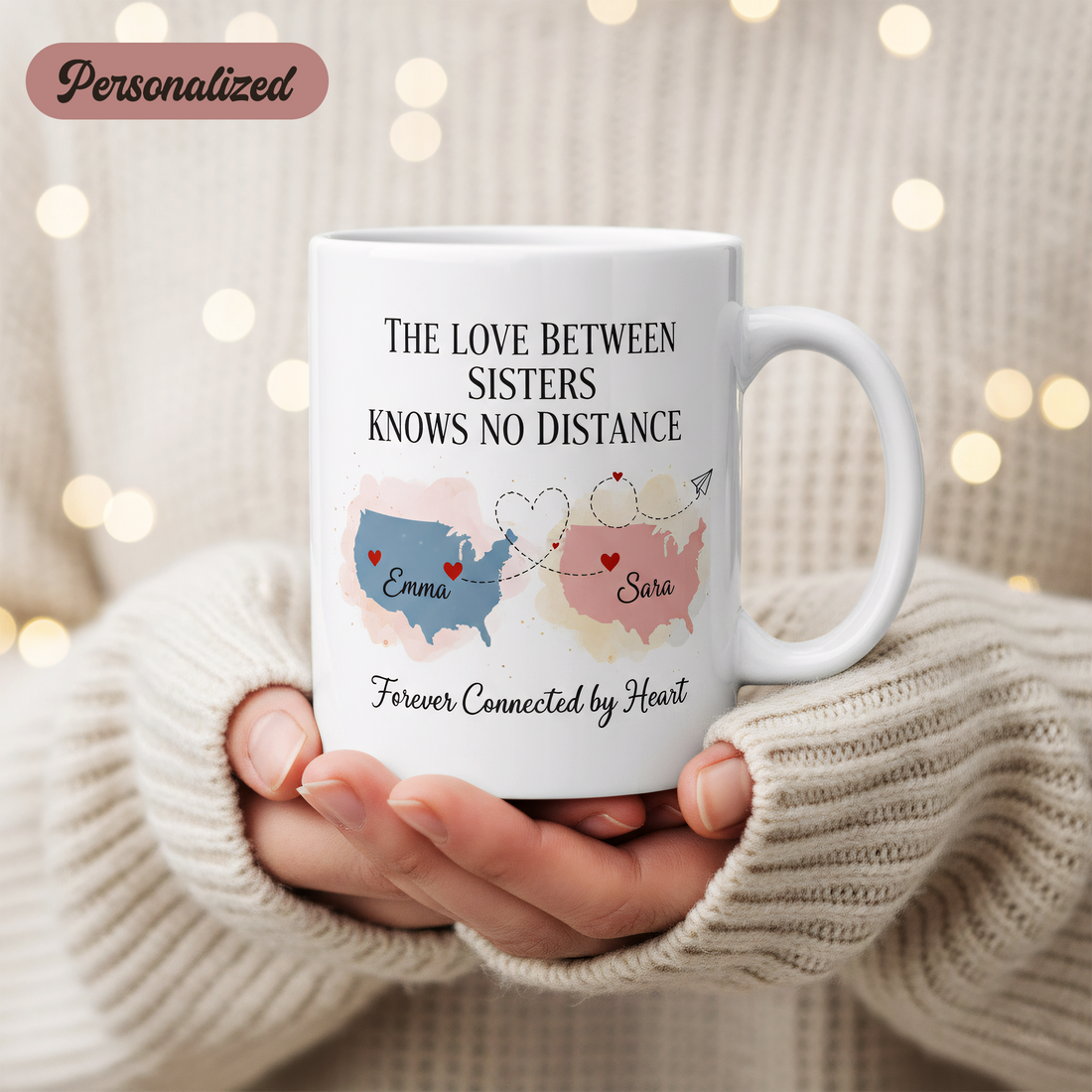 Long Distance Relationship Mug – The Love Between Us Knows No Distance – Meaningful Gift for Long Distance Couple or Family| Mug 45