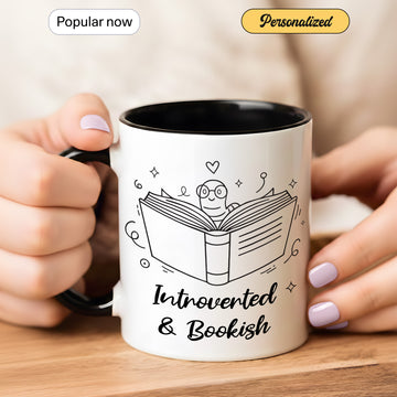 Introverted & Bookish Mug – Cute Bookworm Coffee Mug, Funny Gift for Introverts and Book Lovers, Personalized Mug 09