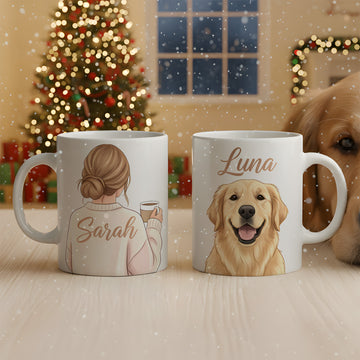Personalized Couple Mug Set – Custom Dog Mug for Sarah & Luna, Matching Couple Mugs, Gift for Pet Lovers |Mug 30