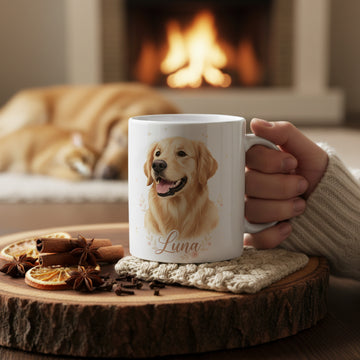 Personalized Golden Retriever Mug – Custom Dog Portrait Coffee Cup with Name – Unique Dog Mom Gift for Pet Lovers |Mug36