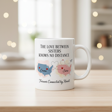 Long Distance Relationship Mug – The Love Between Us Knows No Distance – Meaningful Gift for Long Distance Couple or Family| Mug 45