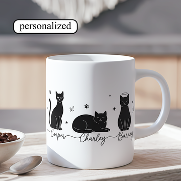 Black Cat Mug with Name – Personalized Cat Lover Coffee Cup – Gift for Cat Mom or Cat Dad |Mug 75