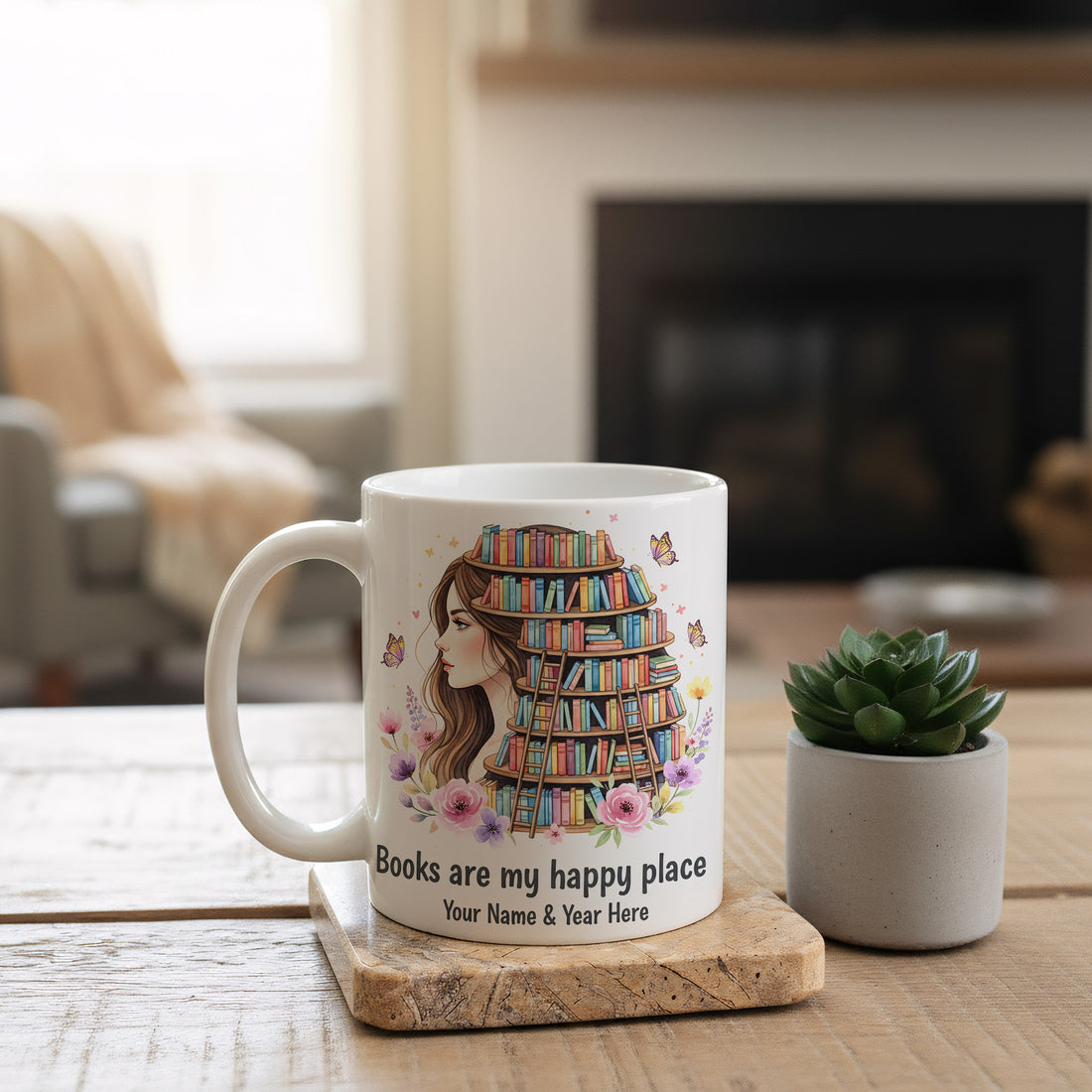 Books Are My Happy Place Personalized Mug – Custom Book Lover Coffee Cup – Gift for Readers, Bookworms, and Writers |Mug 55