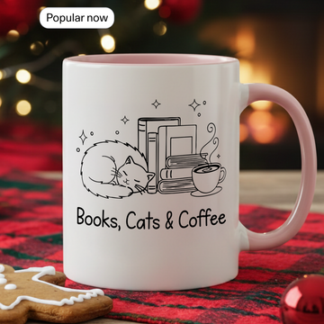 Books & Coffee Mug – Minimalist Book Lover Ringer Coffee Cup – Gift for Readers and Coffee Lovers |Mug 94