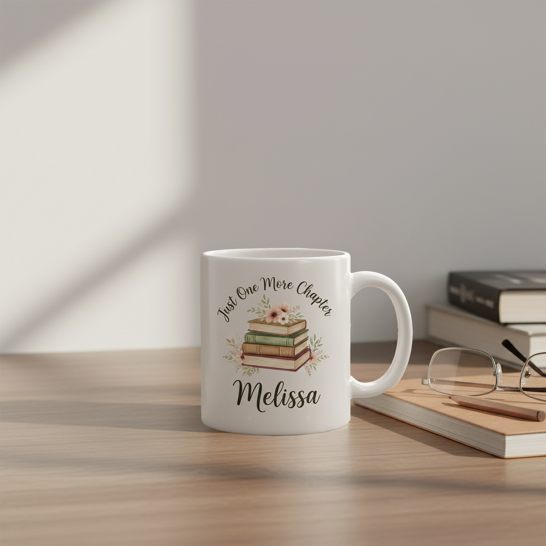 Personalized Just One More Chapter Mug – Custom Book Lover Coffee Cup with Name – Reader Gift for Women, Teacher Present |Mug 37