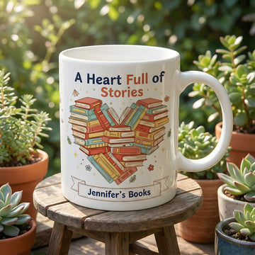 A Heart Full of Stories Personalized Mug – Custom Book Lover Coffee Cup – Inspirational Gift for Readers | Mug 85