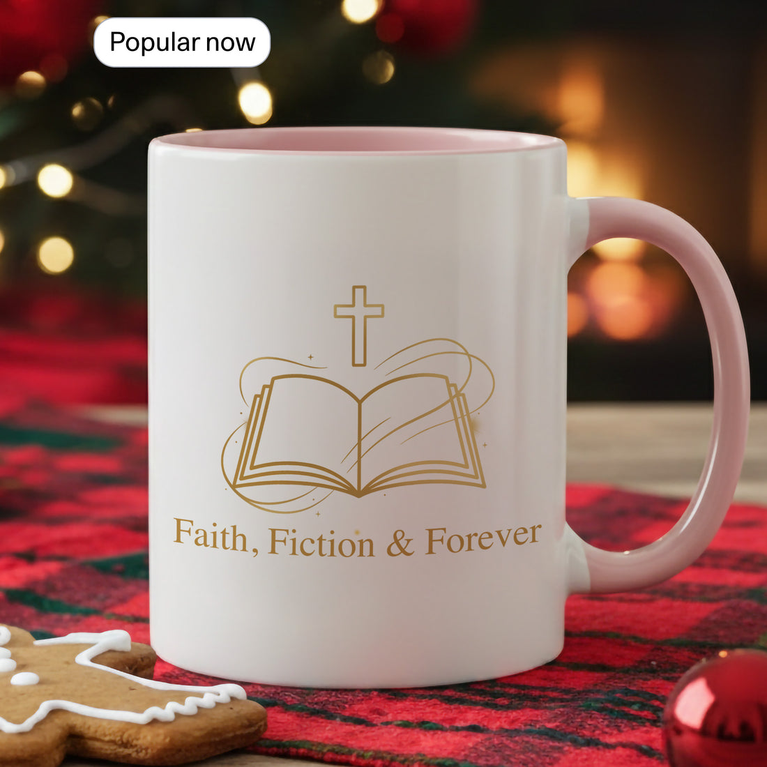 Faith Fiction & Forever Mug – Christian Book Lover Coffee Cup – Bible Reader Gift – 11oz 15oz Ringer Mug |Mug 153