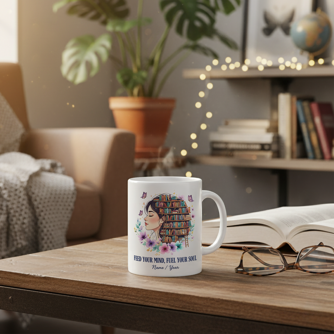Feed Your Mind, Fuel Your Soul Personalized Mug – Custom Book Lover Coffee Cup – Inspirational Gift for Readers and Writers |Mug 53