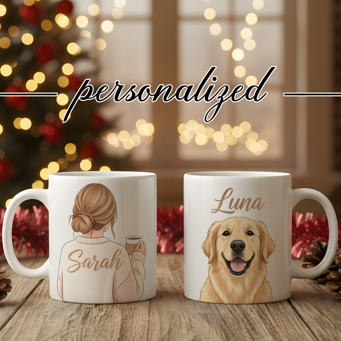 Personalized Couple Mug Set – Custom Dog Mug for Sarah & Luna, Matching Couple Mugs, Gift for Pet Lovers |Mug 30