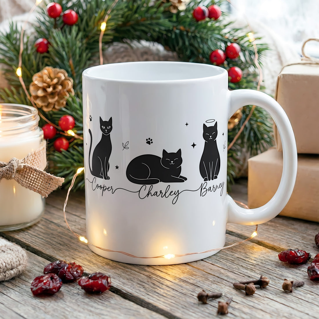 Black Cat Mug with Name – Personalized Cat Lover Coffee Cup – Gift for Cat Mom or Cat Dad |Mug 75