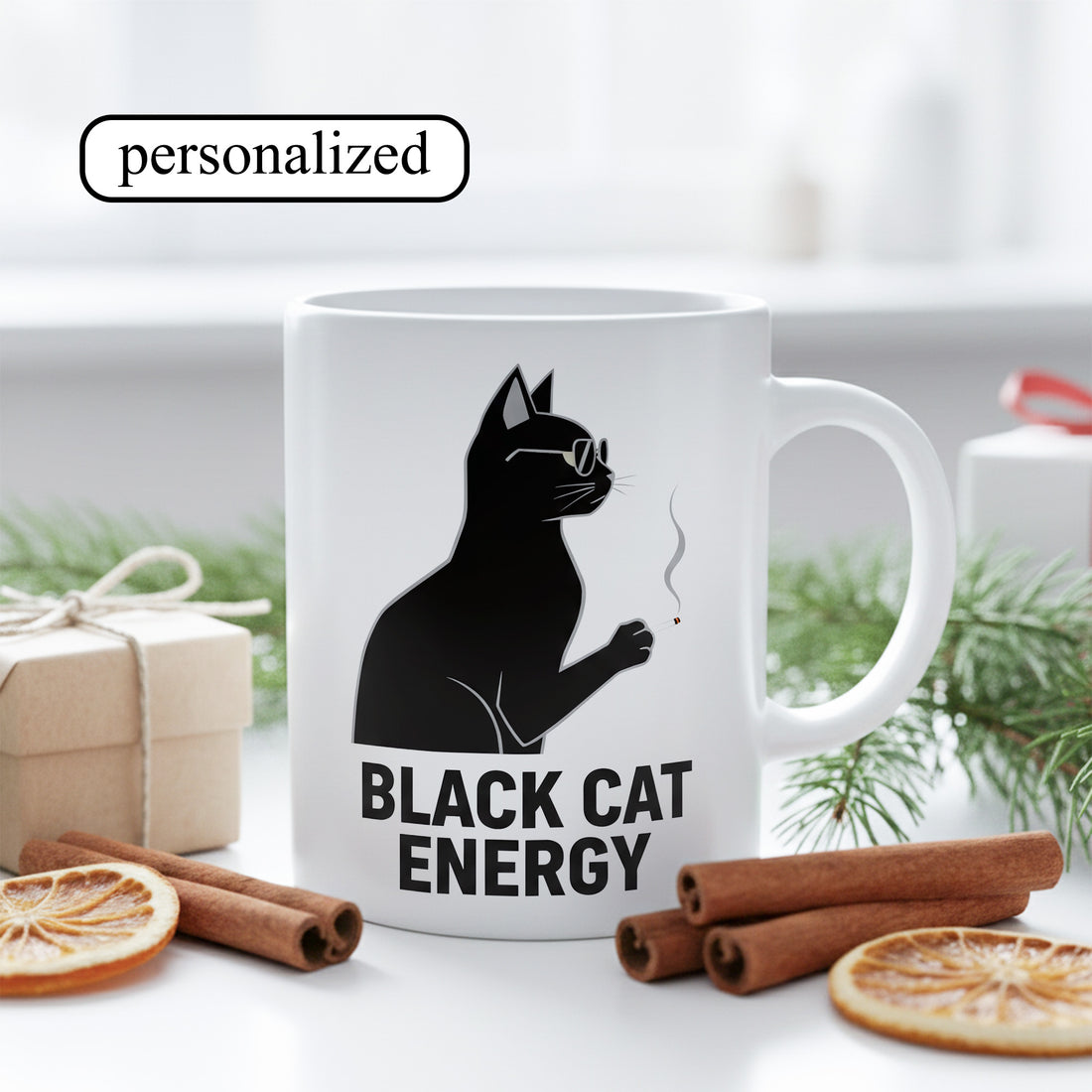 Black Cat Energy Mug – Funny Cat Lover Coffee Cup – Gift for Cat Mom, Cat Dad & Black Cat Owners |Mug 78