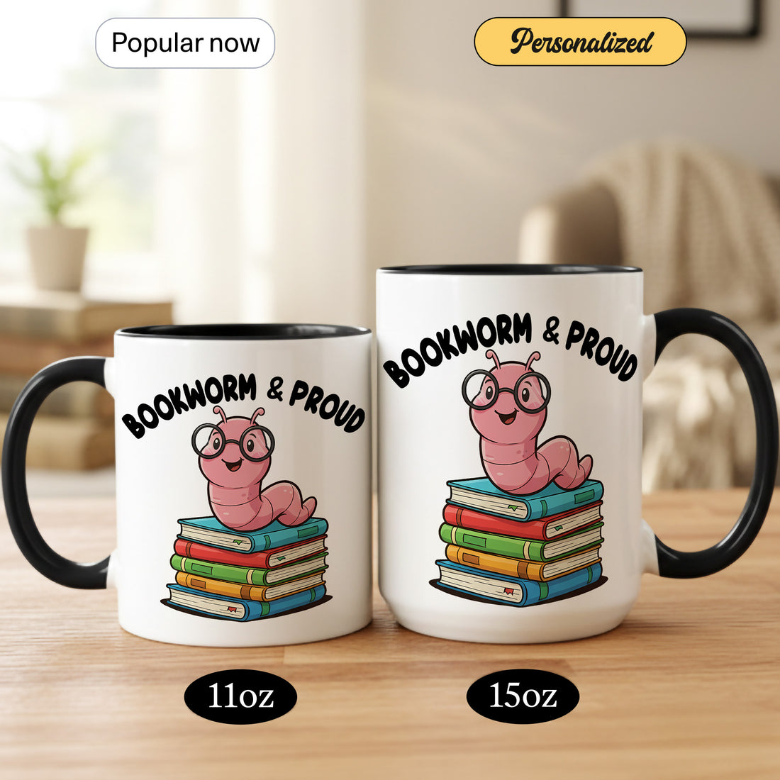 Book Lover Coffee Mug – “Bookworm & Proud” Ceramic Mug for Readers, Bookworms & Cozy Reading Moments | Mug01