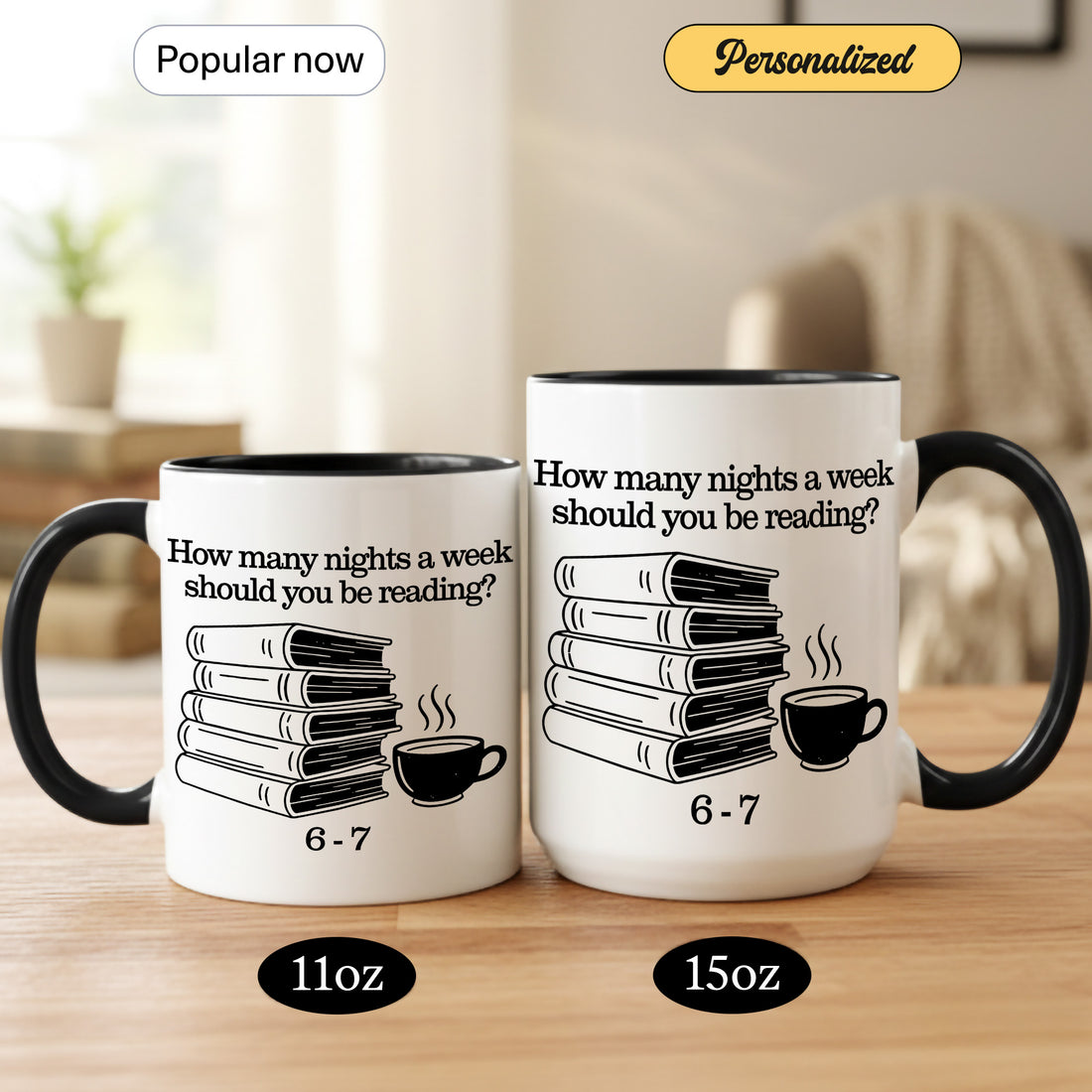 How Many Nights a Week Should You Be Reading Mug – Funny Book Lover Coffee Mug, Personalized Reading Mug, Gift for Bookworms |Mug 08