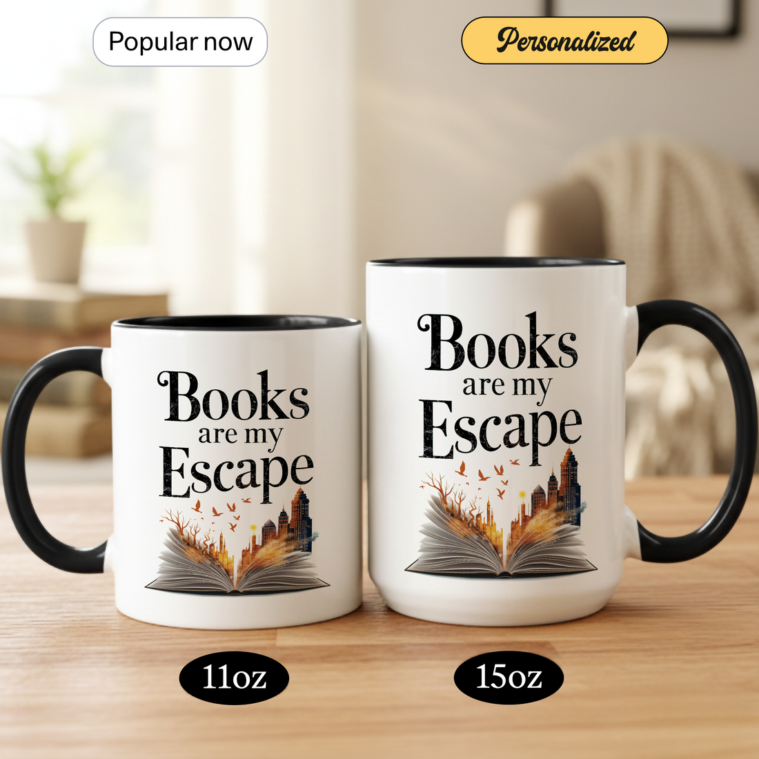 Books Are My Escape Mug – Book Lover Coffee Cup – Cozy Reading Gift – Fall Aesthetic Mug – 11oz 15oz Ringer Mug | Mug 137