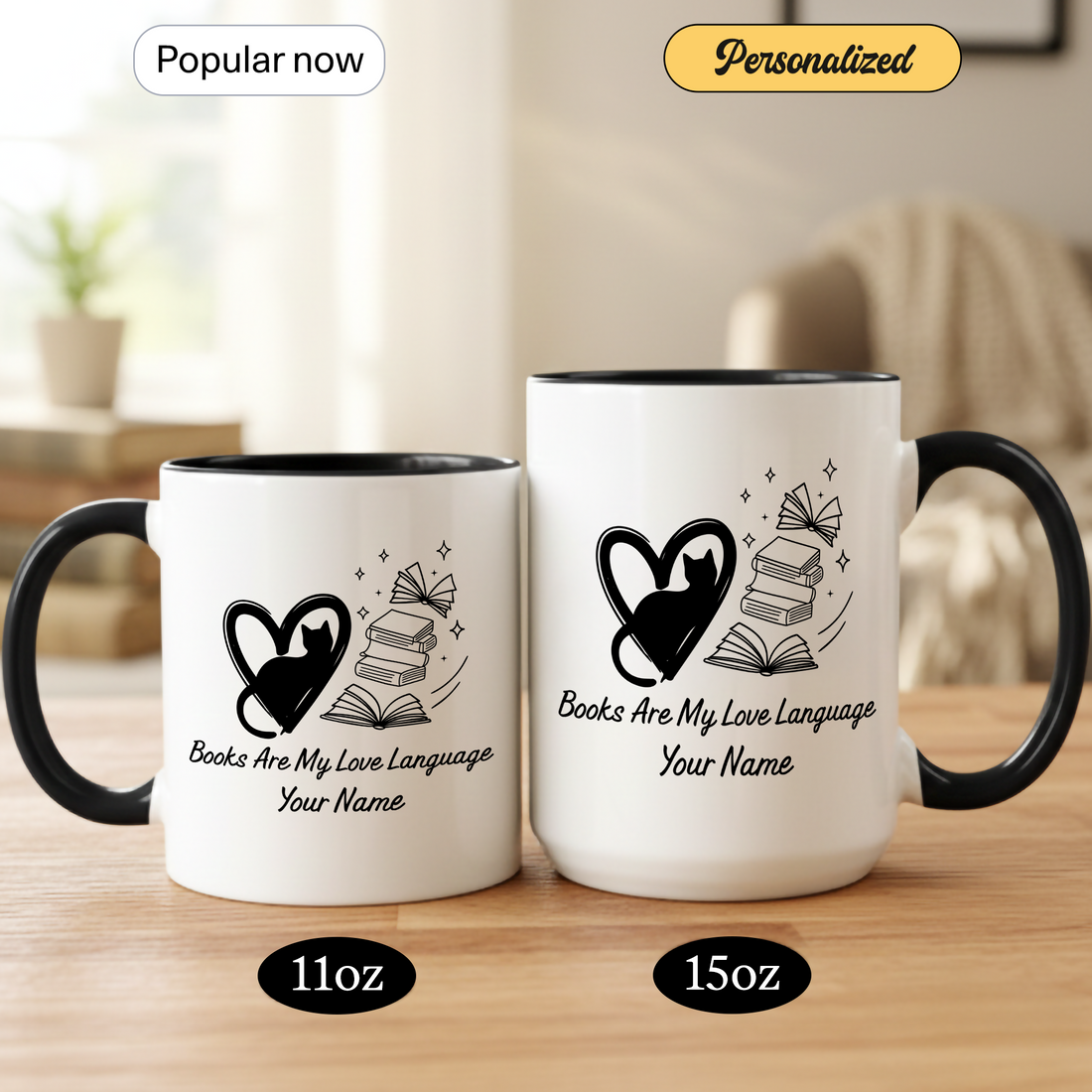 Books Are My Love Language Personalized Mug – Custom Name Book Lover Coffee Cup – Literary Gift for Readers |Mug 92