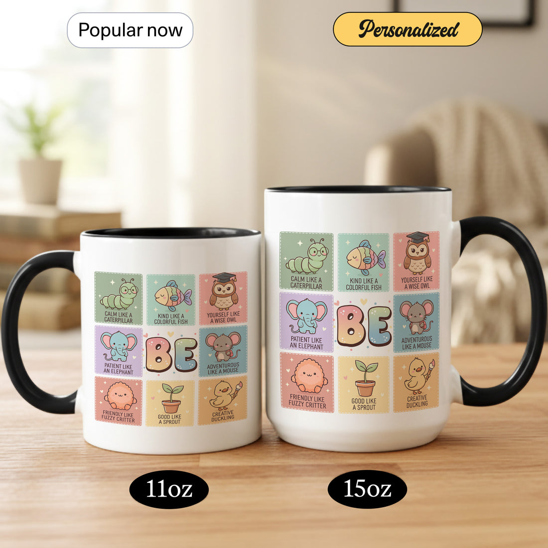 Cute Animal Themed Be Positive Ceramic Mug - Fun Motivational Coffee Mug - Gifts for Kids, Teachers, Students, Animal Lovers - Encouraging Message Mug |Mug 06