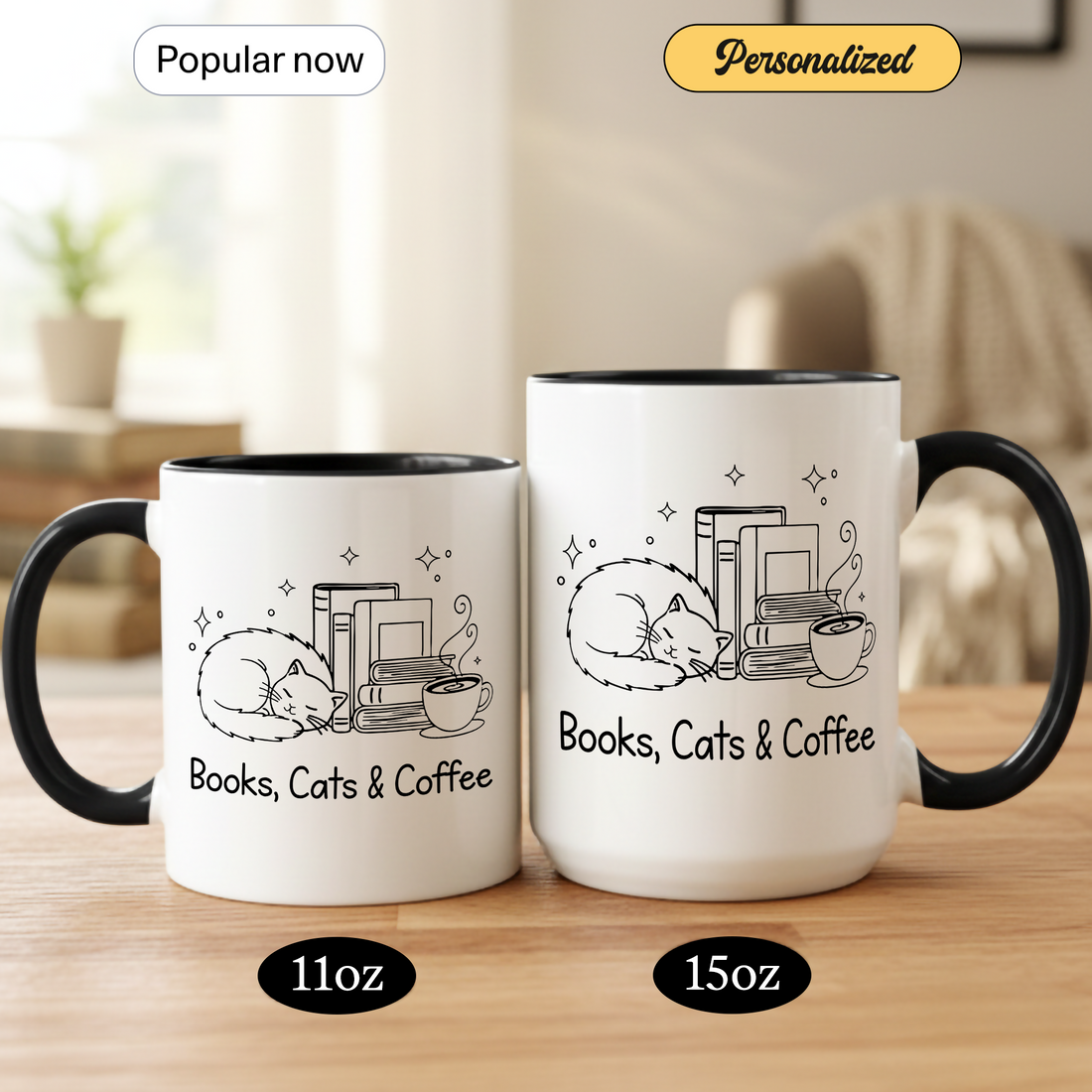 Books & Coffee Mug – Minimalist Book Lover Ringer Coffee Cup – Gift for Readers and Coffee Lovers |Mug 94