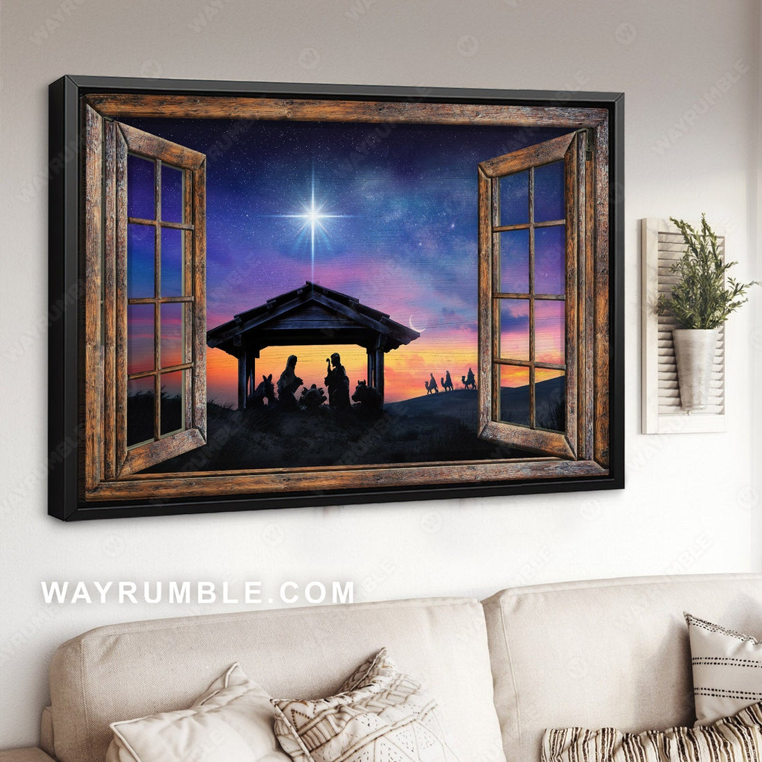 Jesus painting, Wooden window, Beautiful halo night - Jesus Landscape Canvas Prints, Wall Art