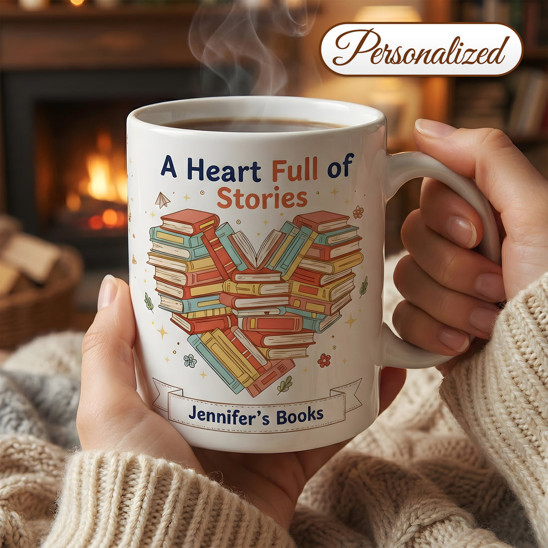 A Heart Full of Stories Personalized Mug – Custom Book Lover Coffee Cup – Inspirational Gift for Readers | Mug 85