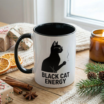 Black Cat Energy Mug – Funny Cat Lover Coffee Cup – Gift for Cat Mom, Cat Dad & Black Cat Owners |Mug 78
