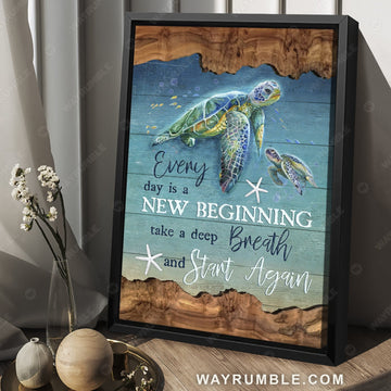 Turtle painting, Under the ocean, Everyday is a new beginning - Jesus, Turtle Portrait Canvas Prints, Wall Art
